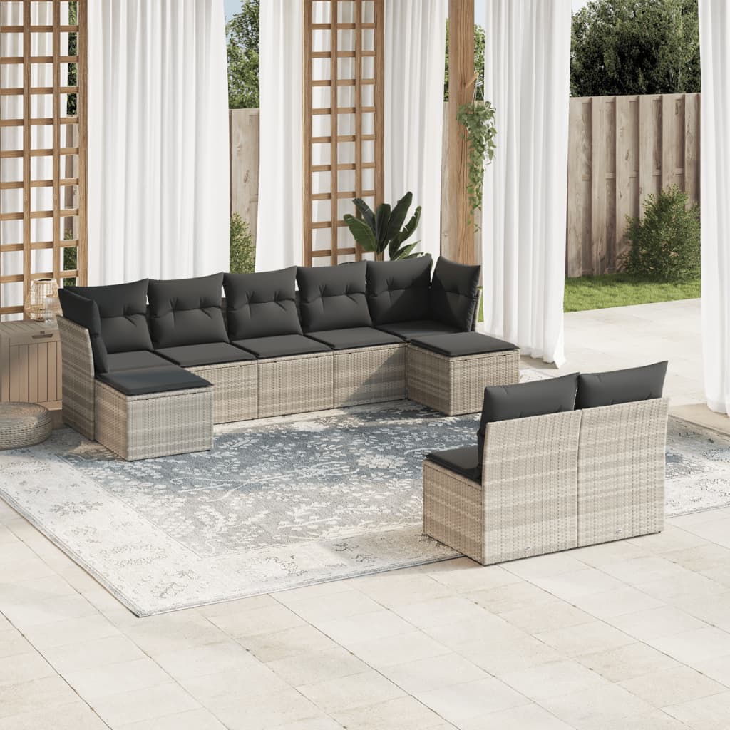 9-delige Loungeset met kussens poly rattan lichtgrijs is nu te koop bij PeponiXL, paradijselijk wonen!