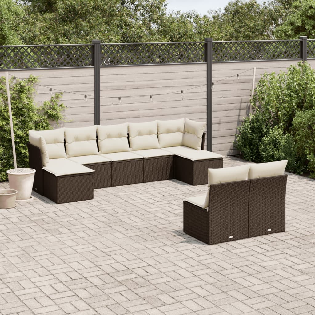 9-delige Loungeset met kussens poly rattan bruin is nu te koop bij PeponiXL, paradijselijk wonen!