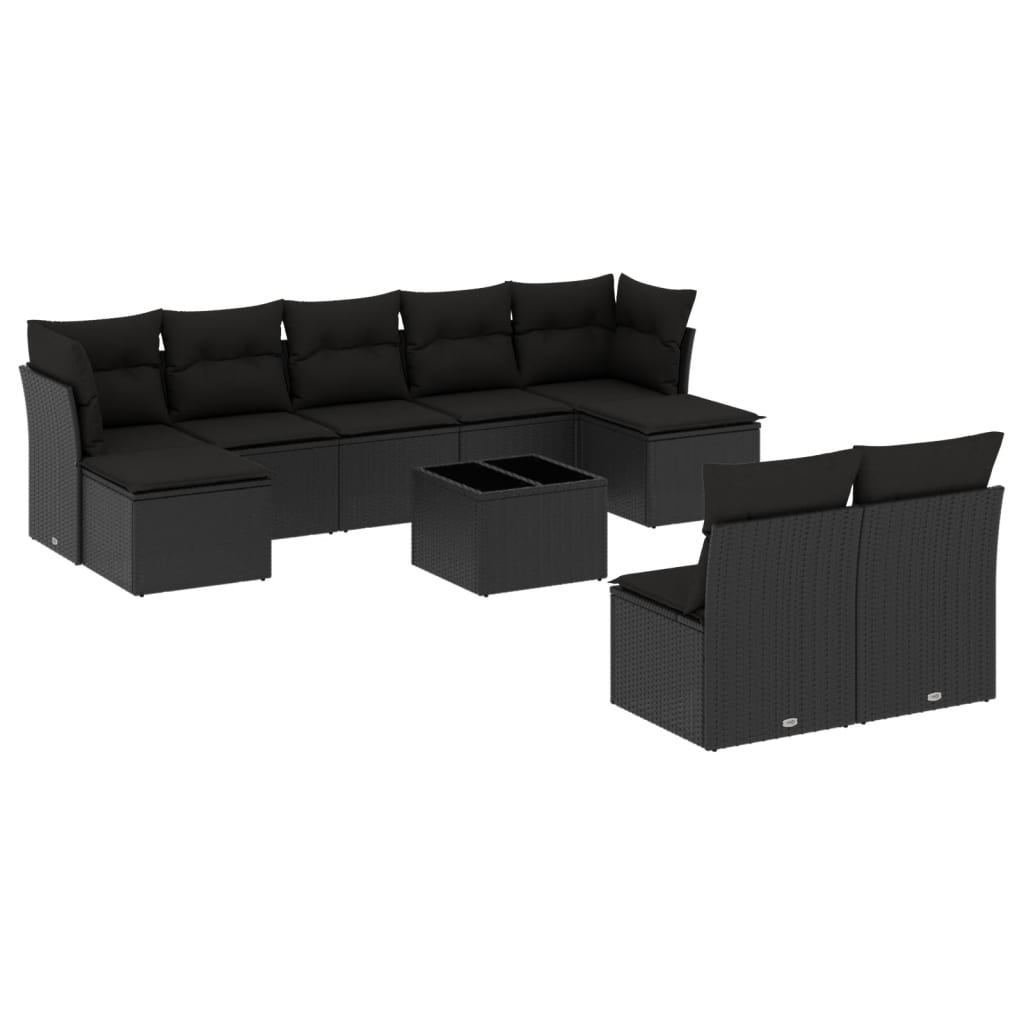 10-delige Loungeset met kussens poly rattan zwart is nu te koop bij PeponiXL, paradijselijk wonen!