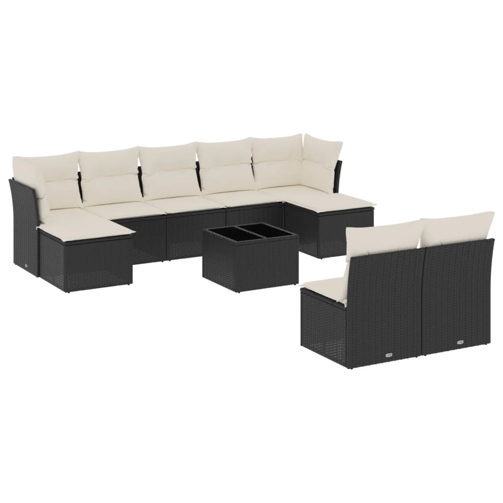 10-delige Loungeset met kussens poly rattan zwart is nu te koop bij PeponiXL, paradijselijk wonen!