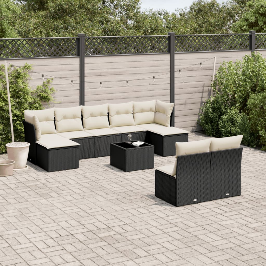 10-delige Loungeset met kussens poly rattan zwart is nu te koop bij PeponiXL, paradijselijk wonen!