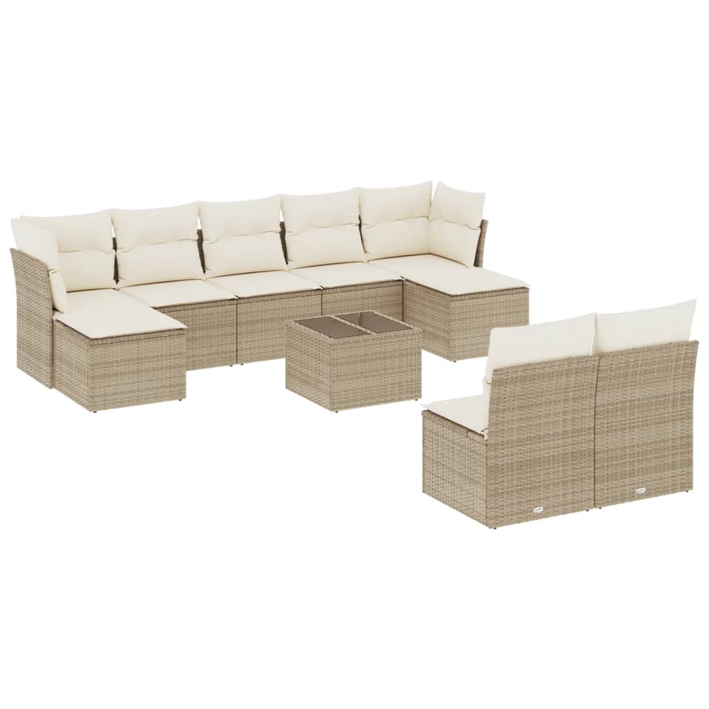 10-delige Loungeset met kussens poly rattan beige is nu te koop bij PeponiXL, paradijselijk wonen!