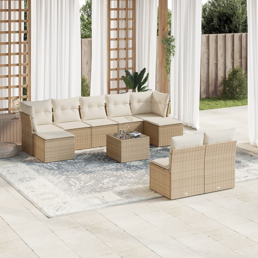 10-delige Loungeset met kussens poly rattan beige is nu te koop bij PeponiXL, paradijselijk wonen!
