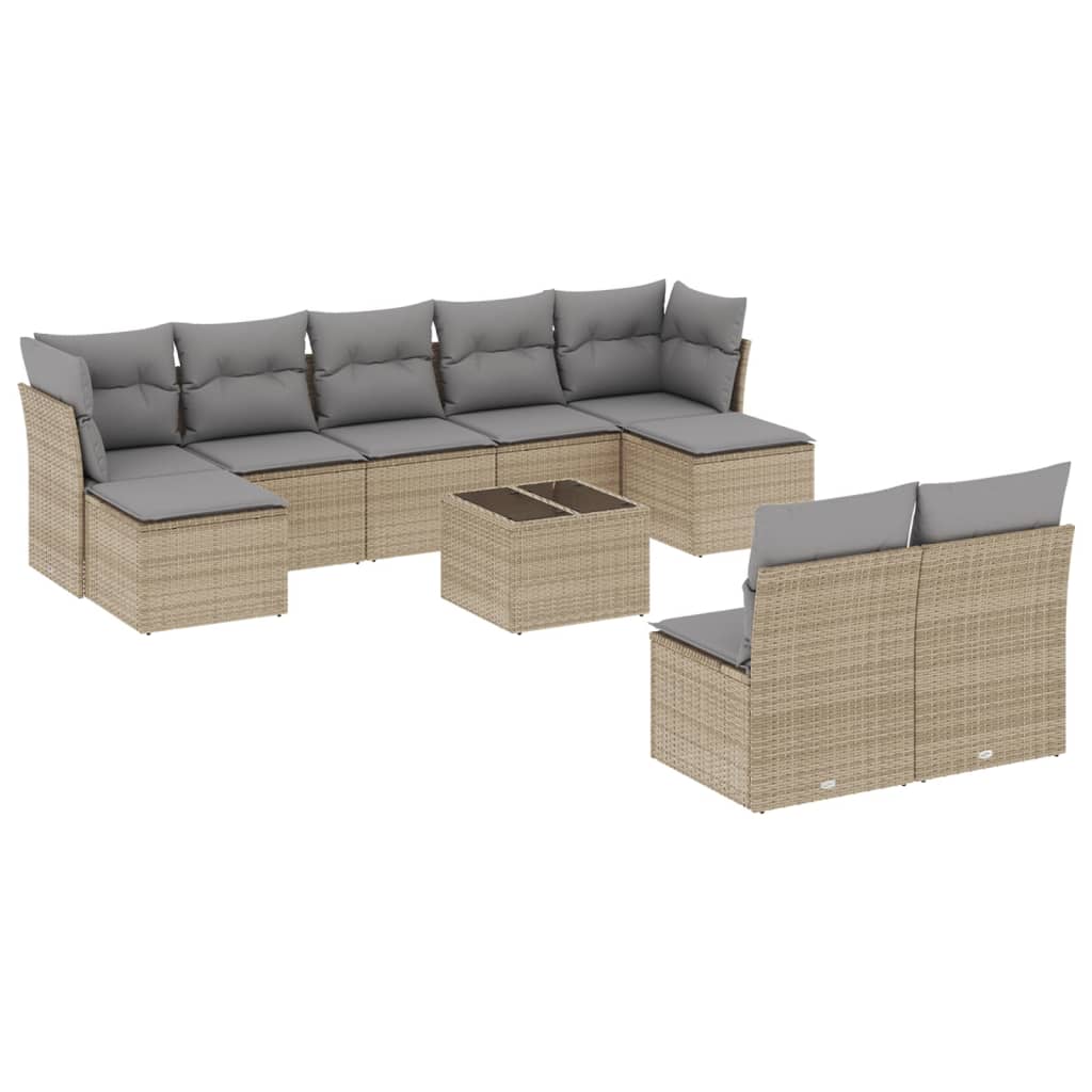 10-delige Loungeset met kussens poly rattan beige is nu te koop bij PeponiXL, paradijselijk wonen!