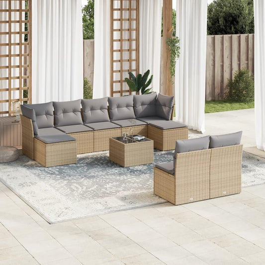 10-delige Loungeset met kussens poly rattan beige is nu te koop bij PeponiXL, paradijselijk wonen!
