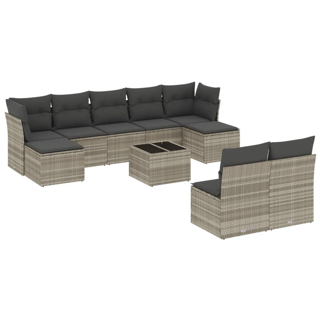 10-delige Loungeset met kussens poly rattan lichtgrijs is nu te koop bij PeponiXL, paradijselijk wonen!