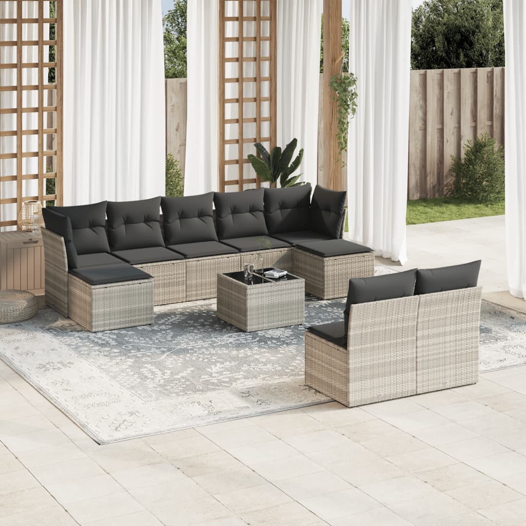 10-delige Loungeset met kussens poly rattan lichtgrijs is nu te koop bij PeponiXL, paradijselijk wonen!