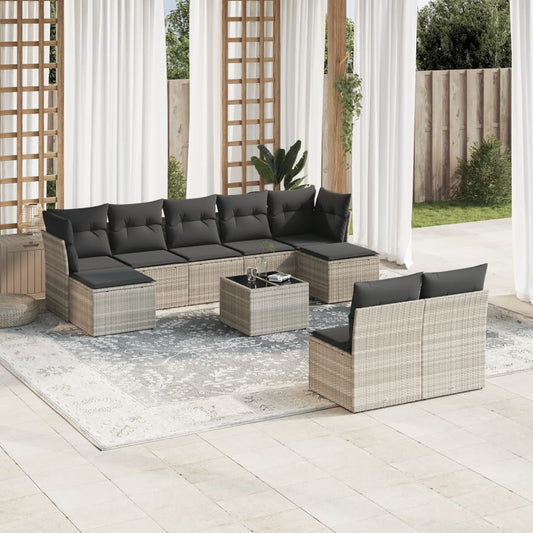 10-delige Loungeset met kussens poly rattan lichtgrijs is nu te koop bij PeponiXL, paradijselijk wonen!