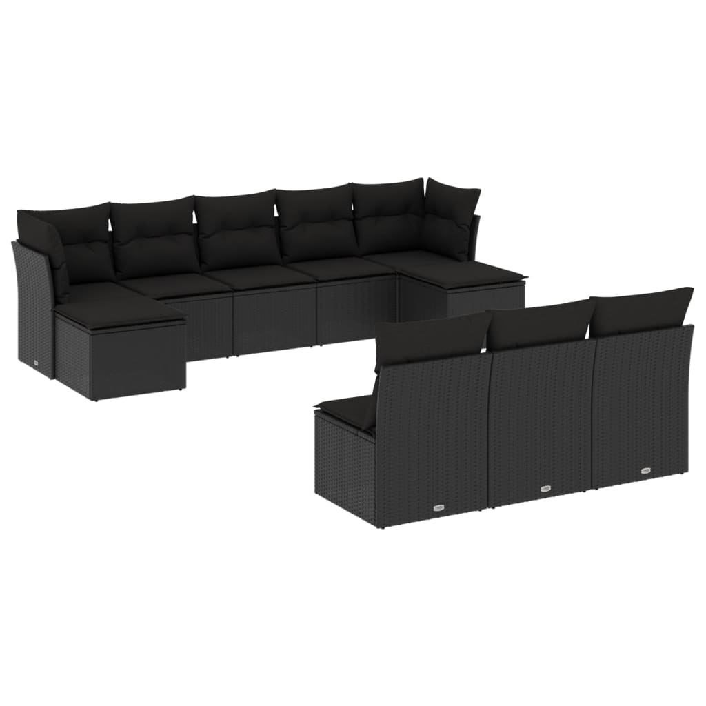 10-delige Loungeset met kussens poly rattan zwart is nu te koop bij PeponiXL, paradijselijk wonen!