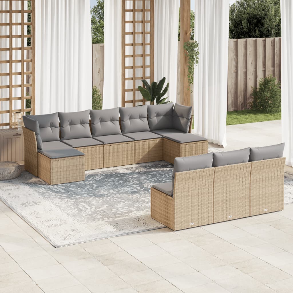 10-delige Loungeset met kussens poly rattan beige is nu te koop bij PeponiXL, paradijselijk wonen!