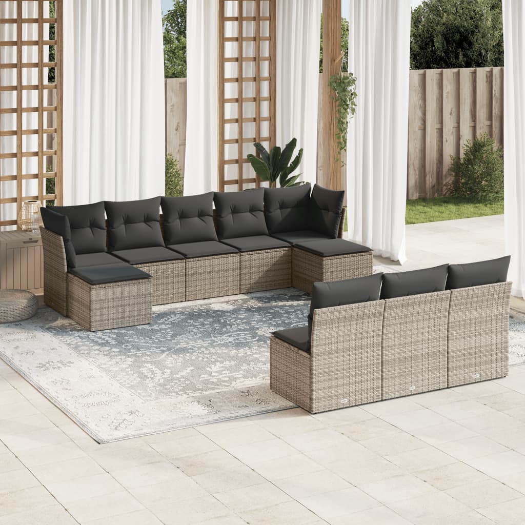 10-delige Loungeset met kussens poly rattan grijs is nu te koop bij PeponiXL, paradijselijk wonen!