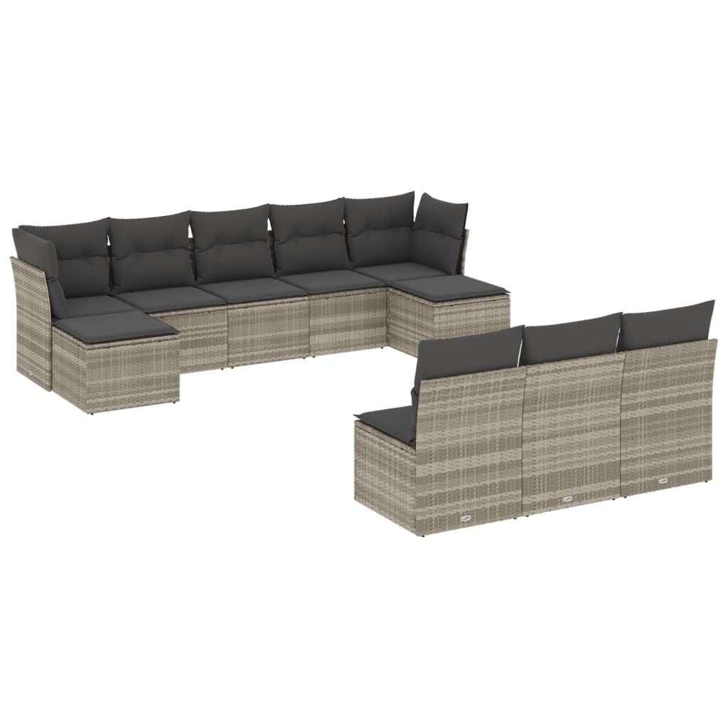 10-delige Loungeset met kussens poly rattan lichtgrijs is nu te koop bij PeponiXL, paradijselijk wonen!
