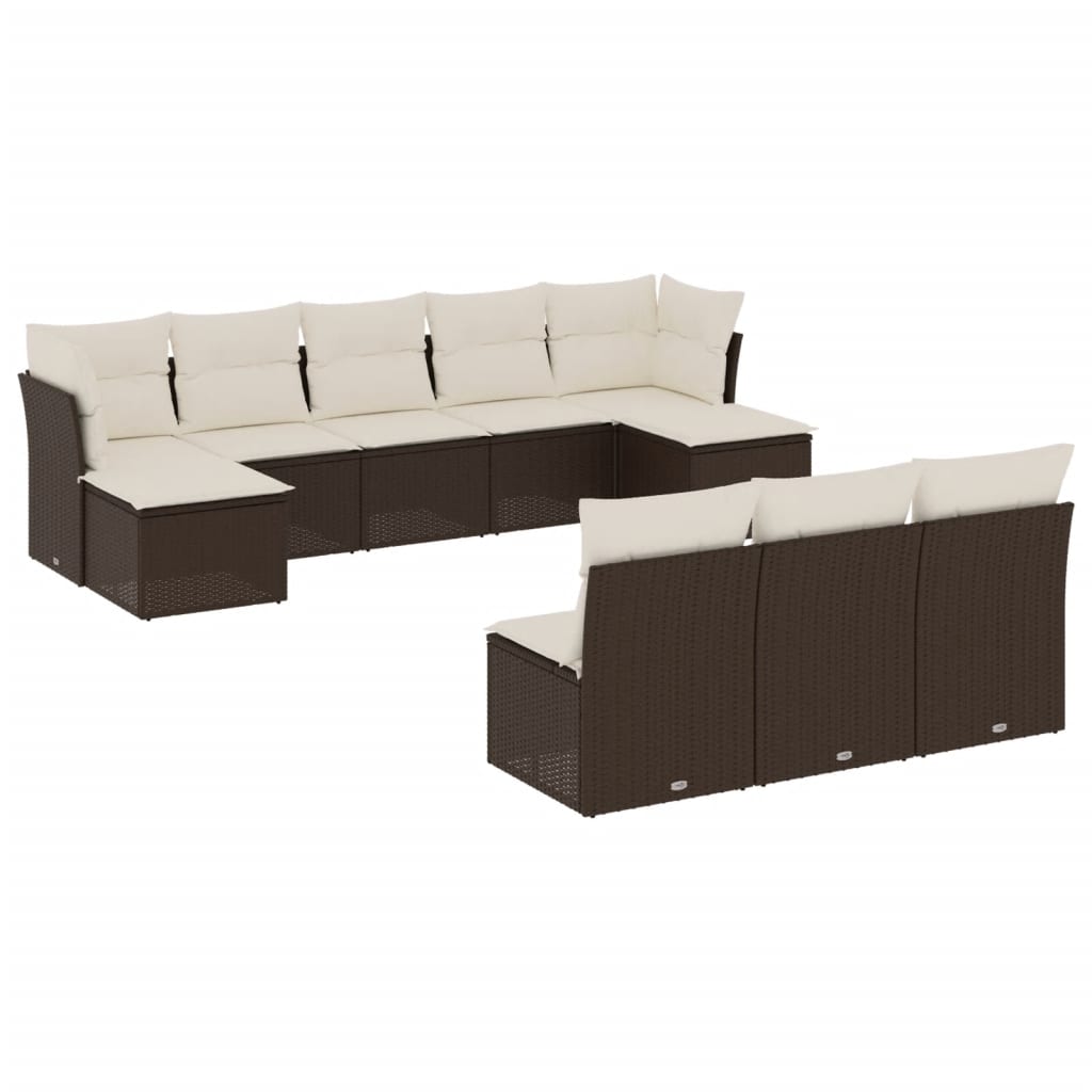 10-delige Loungeset met kussens poly rattan bruin is nu te koop bij PeponiXL, paradijselijk wonen!