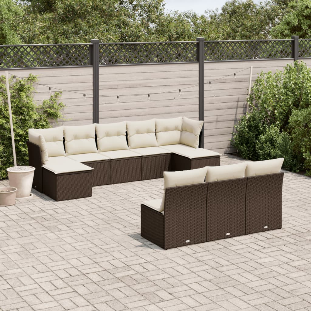 10-delige Loungeset met kussens poly rattan bruin is nu te koop bij PeponiXL, paradijselijk wonen!
