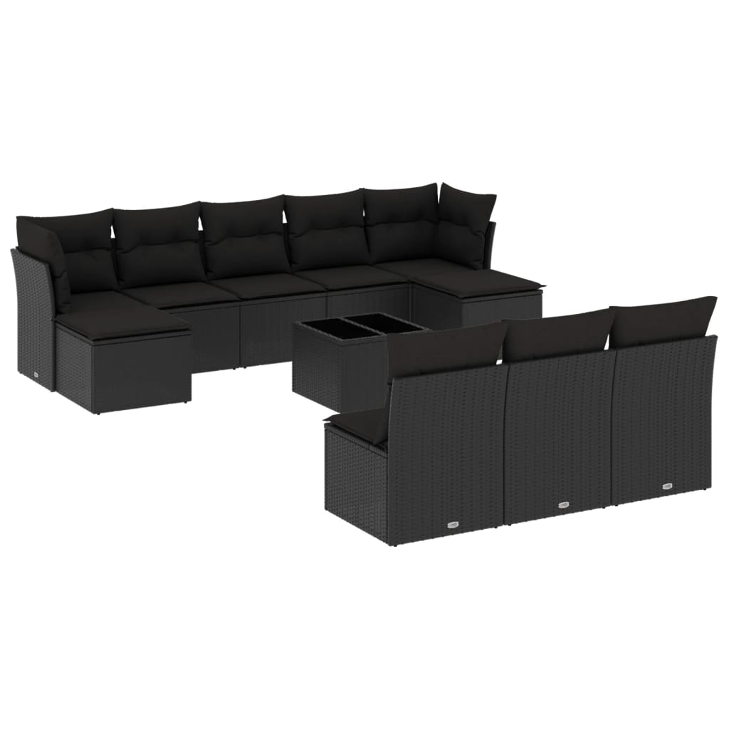 11-delige Loungeset met kussens poly rattan zwart is nu te koop bij PeponiXL, paradijselijk wonen!