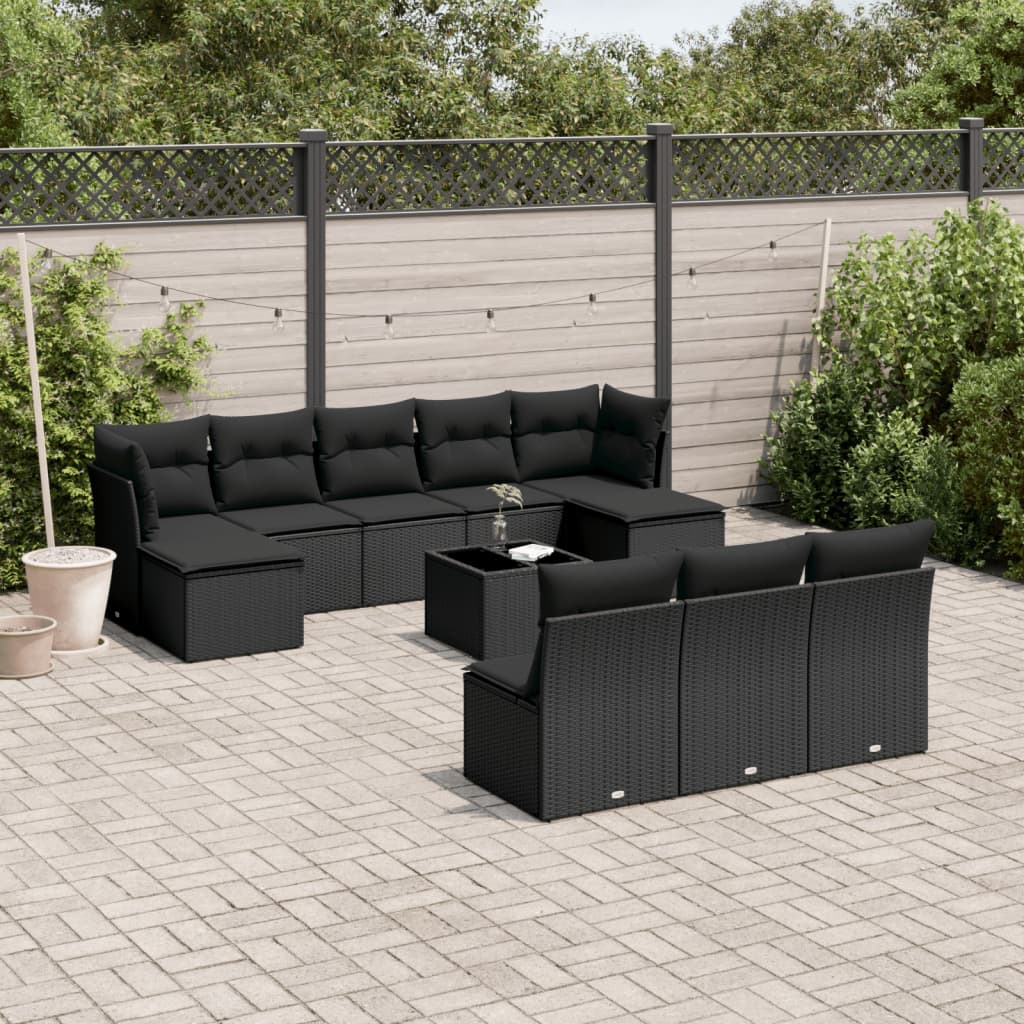 11-delige Loungeset met kussens poly rattan zwart is nu te koop bij PeponiXL, paradijselijk wonen!