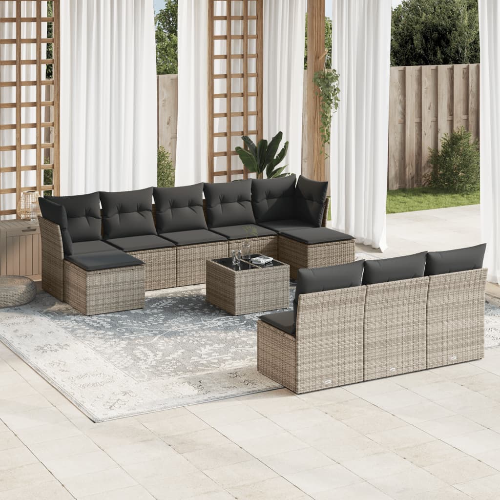11-delige Loungeset met kussens poly rattan grijs is nu te koop bij PeponiXL, paradijselijk wonen!