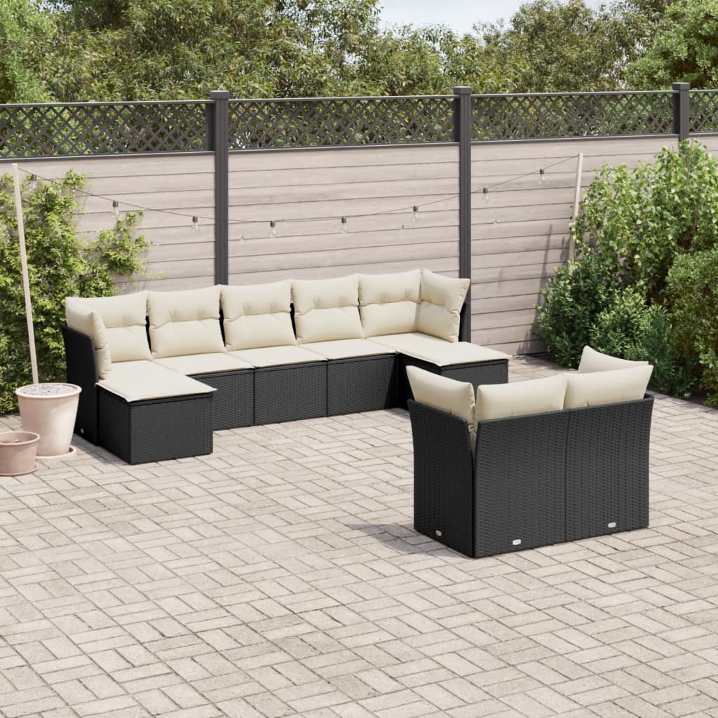 9-delige Loungeset met kussens poly rattan zwart is nu te koop bij PeponiXL, paradijselijk wonen!