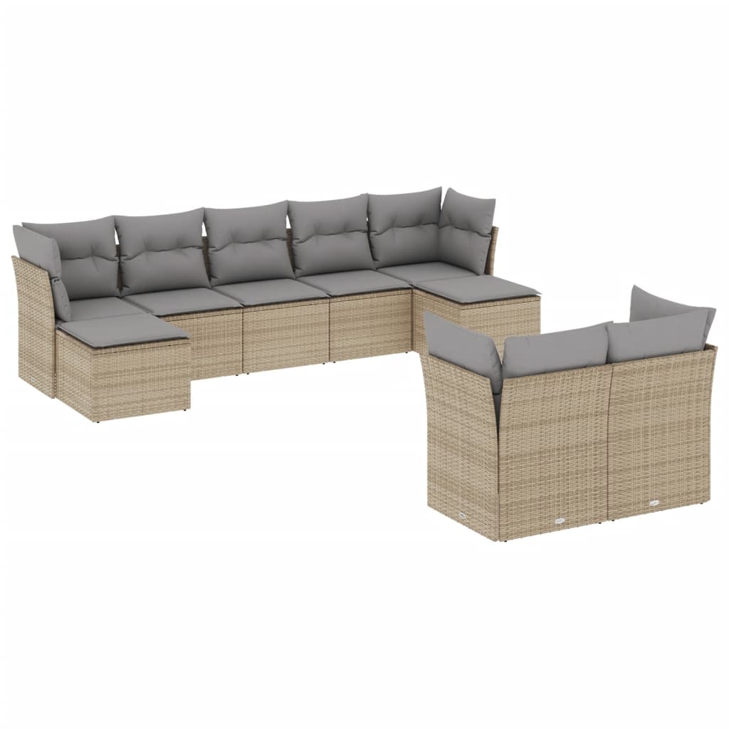 9-delige Loungeset met kussens poly rattan beige is nu te koop bij PeponiXL, paradijselijk wonen!