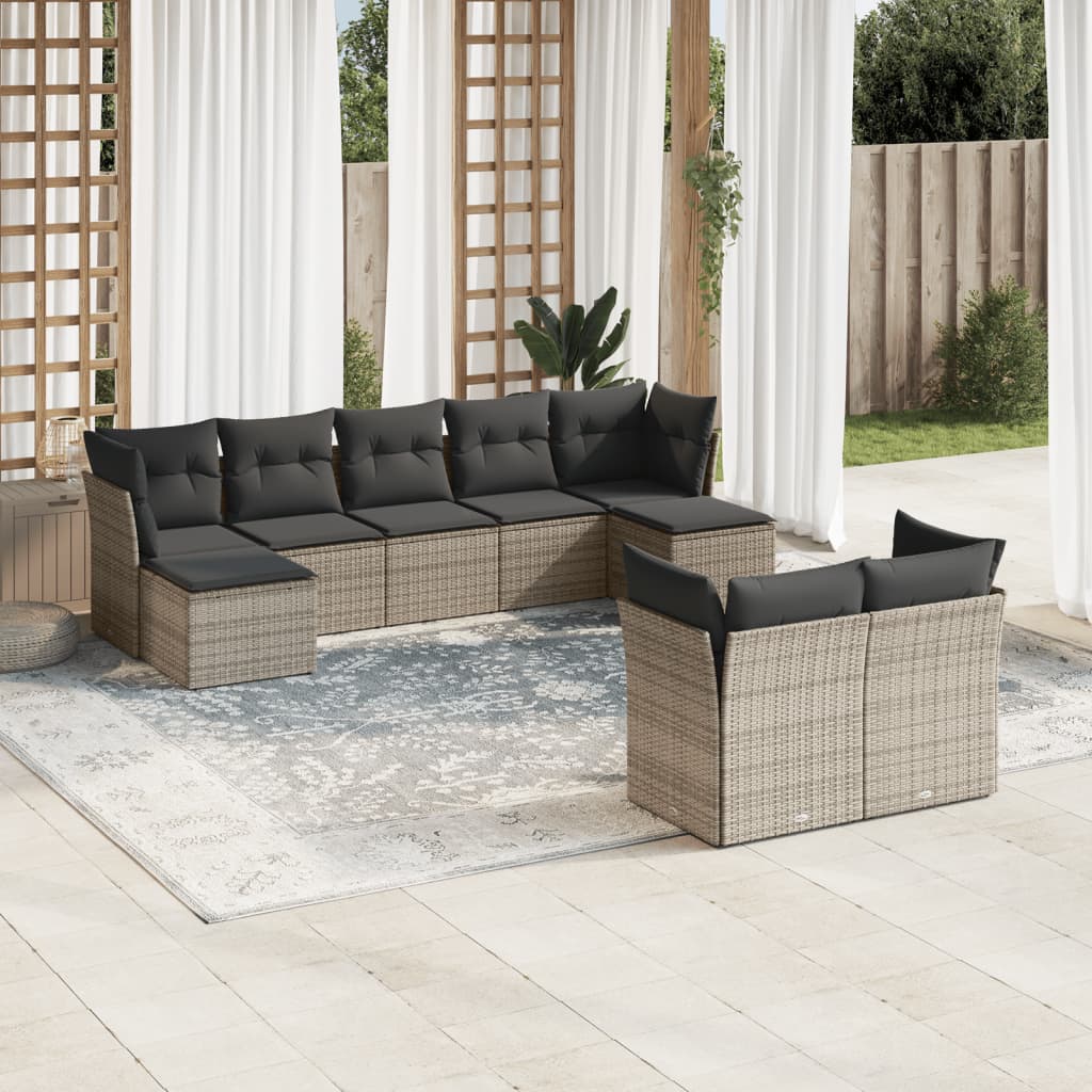 9-delige Loungeset met kussens poly rattan grijs is nu te koop bij PeponiXL, paradijselijk wonen!