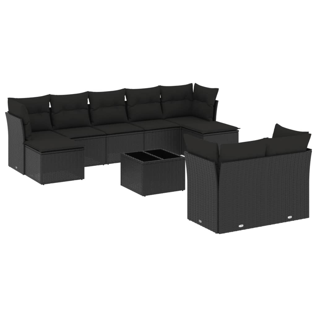 10-delige Loungeset met kussens poly rattan zwart is nu te koop bij PeponiXL, paradijselijk wonen!
