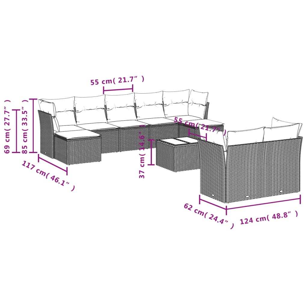 10-delige Loungeset met kussens poly rattan zwart is nu te koop bij PeponiXL, paradijselijk wonen!