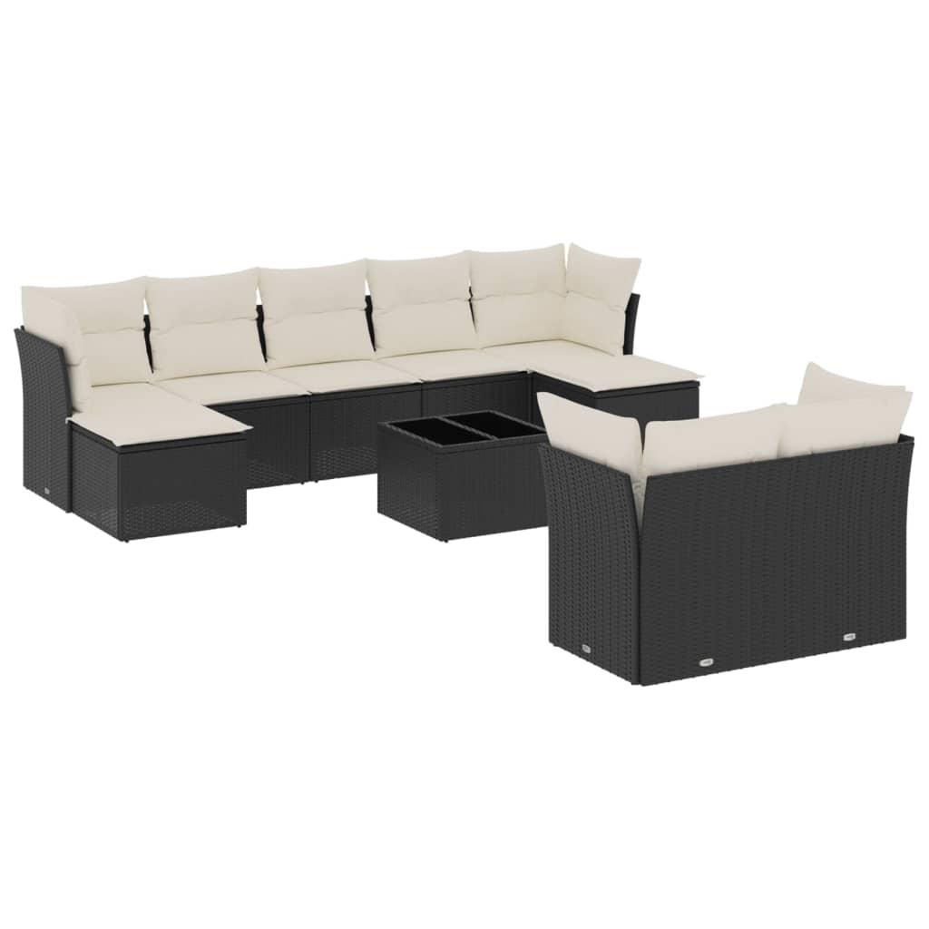 10-delige Loungeset met kussens poly rattan zwart is nu te koop bij PeponiXL, paradijselijk wonen!