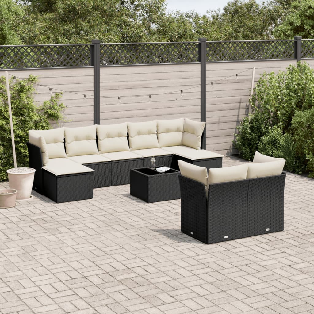 10-delige Loungeset met kussens poly rattan zwart is nu te koop bij PeponiXL, paradijselijk wonen!