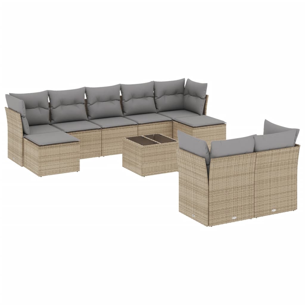 10-delige Loungeset met kussens poly rattan beige is nu te koop bij PeponiXL, paradijselijk wonen!