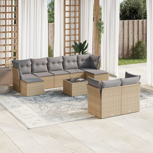 10-delige Loungeset met kussens poly rattan beige is nu te koop bij PeponiXL, paradijselijk wonen!