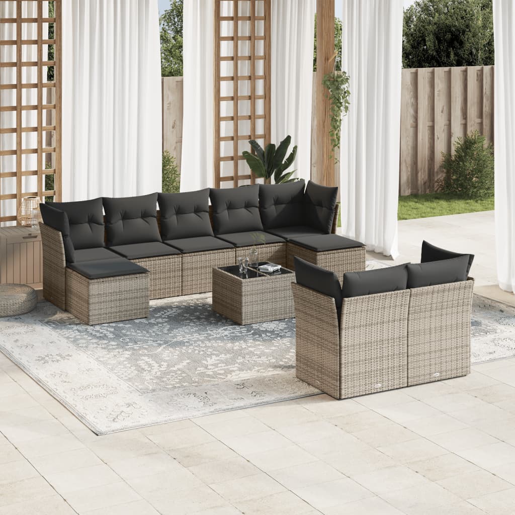 10-delige Loungeset met kussens poly rattan grijs is nu te koop bij PeponiXL, paradijselijk wonen!