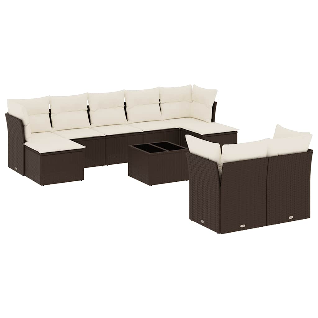 10-delige Loungeset met kussens poly rattan bruin is nu te koop bij PeponiXL, paradijselijk wonen!