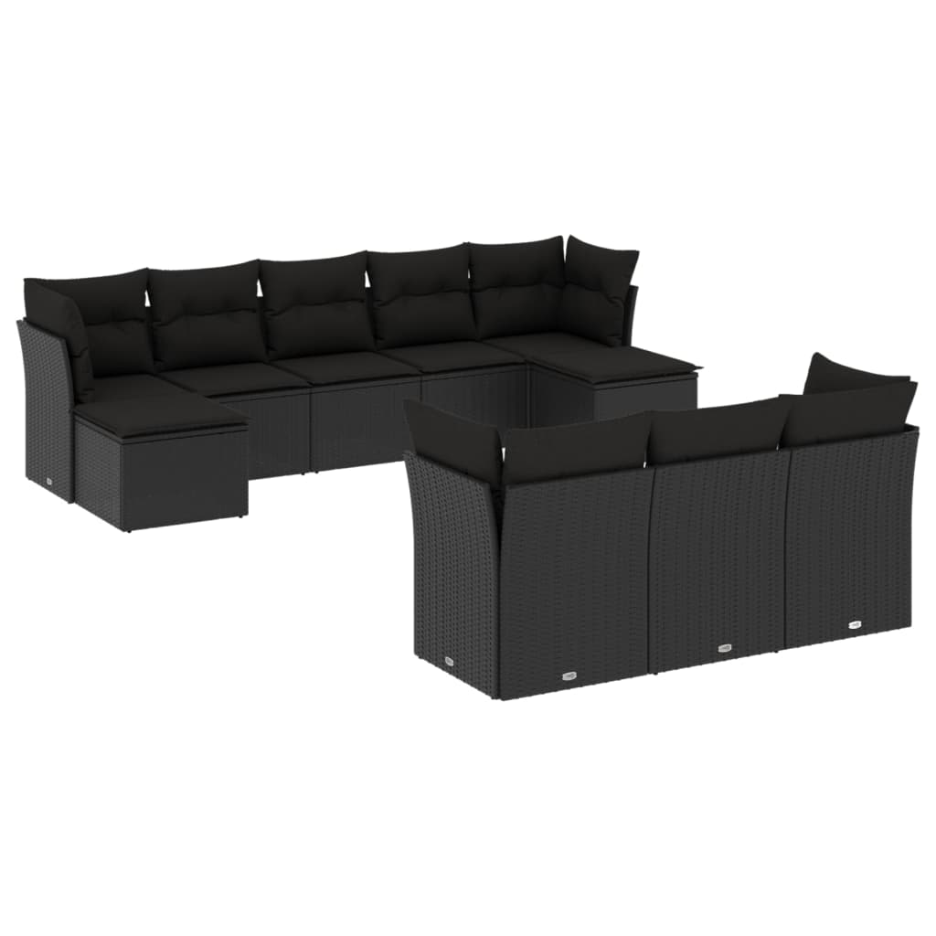 10-delige Loungeset met kussens poly rattan zwart is nu te koop bij PeponiXL, paradijselijk wonen!