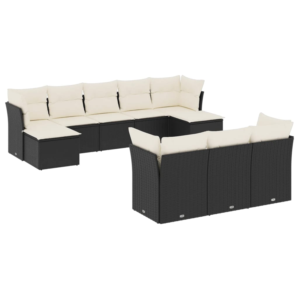 10-delige Loungeset met kussens poly rattan zwart is nu te koop bij PeponiXL, paradijselijk wonen!