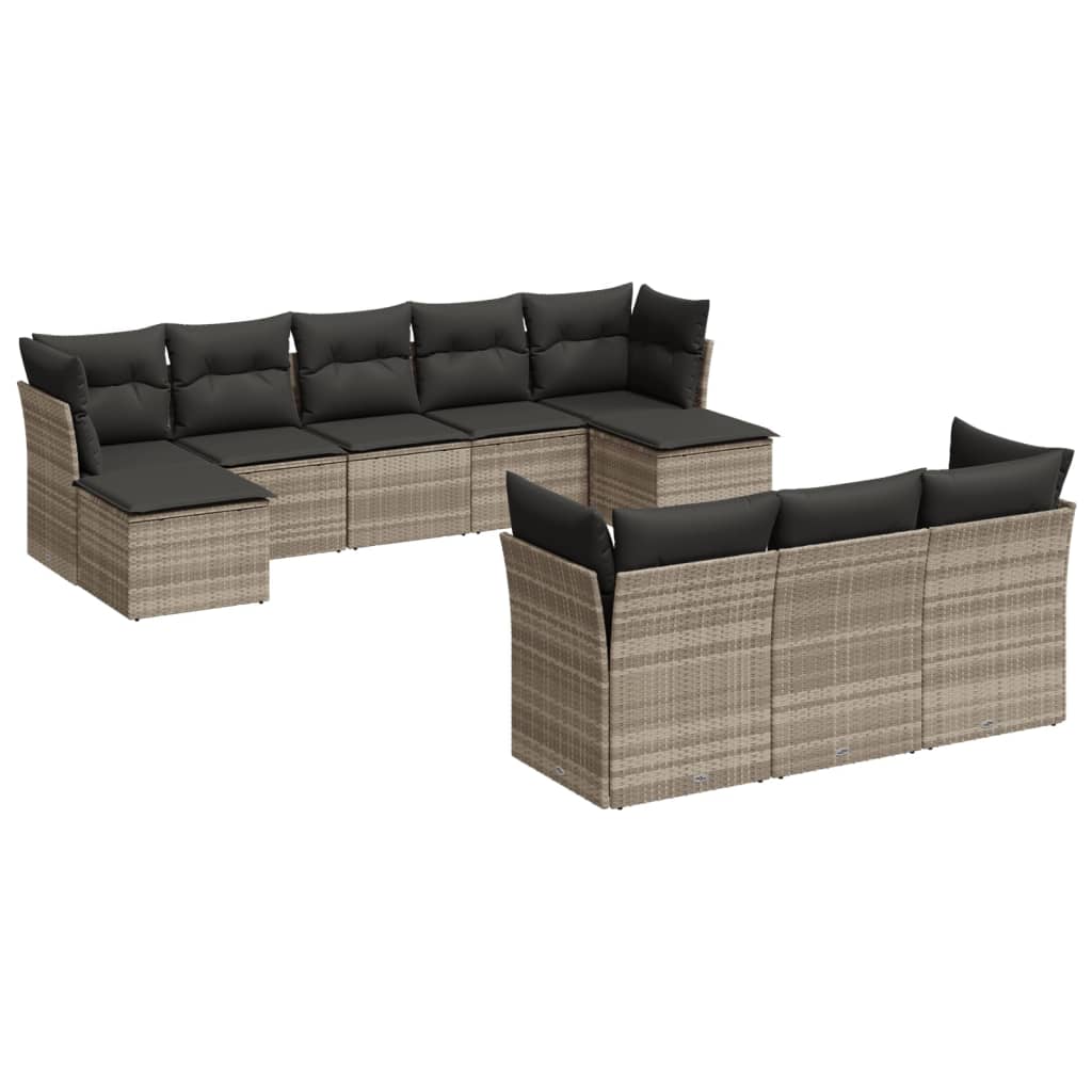 10-delige Loungeset met kussens poly rattan lichtgrijs is nu te koop bij PeponiXL, paradijselijk wonen!