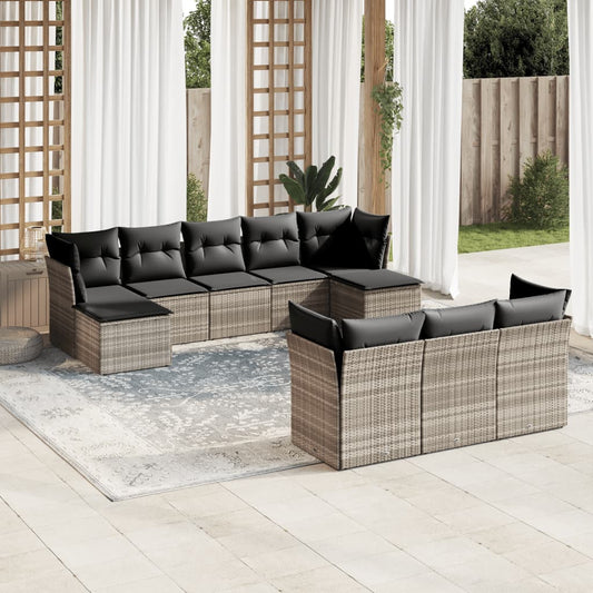 10-delige Loungeset met kussens poly rattan lichtgrijs is nu te koop bij PeponiXL, paradijselijk wonen!