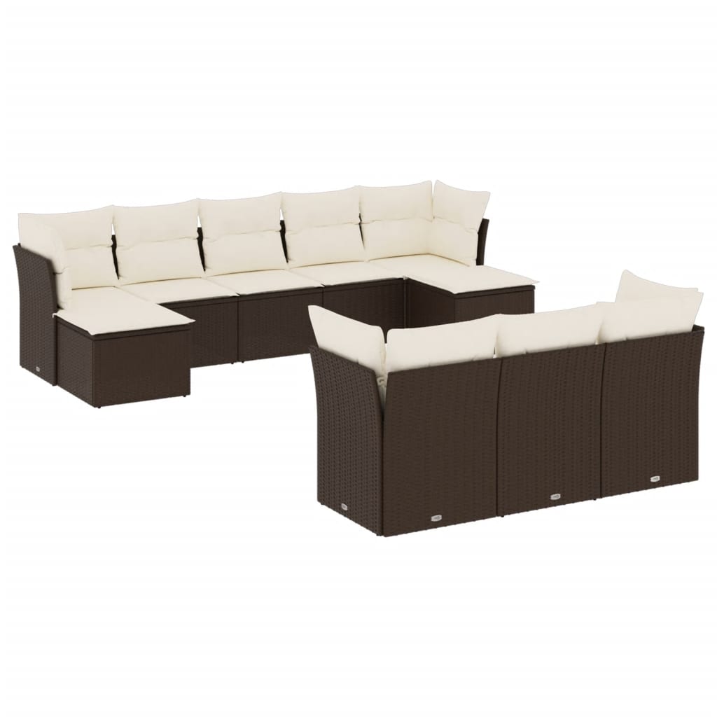 10-delige Loungeset met kussens poly rattan bruin is nu te koop bij PeponiXL, paradijselijk wonen!