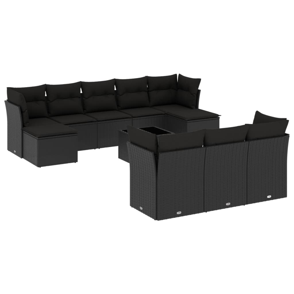 11-delige Loungeset met kussens poly rattan zwart is nu te koop bij PeponiXL, paradijselijk wonen!