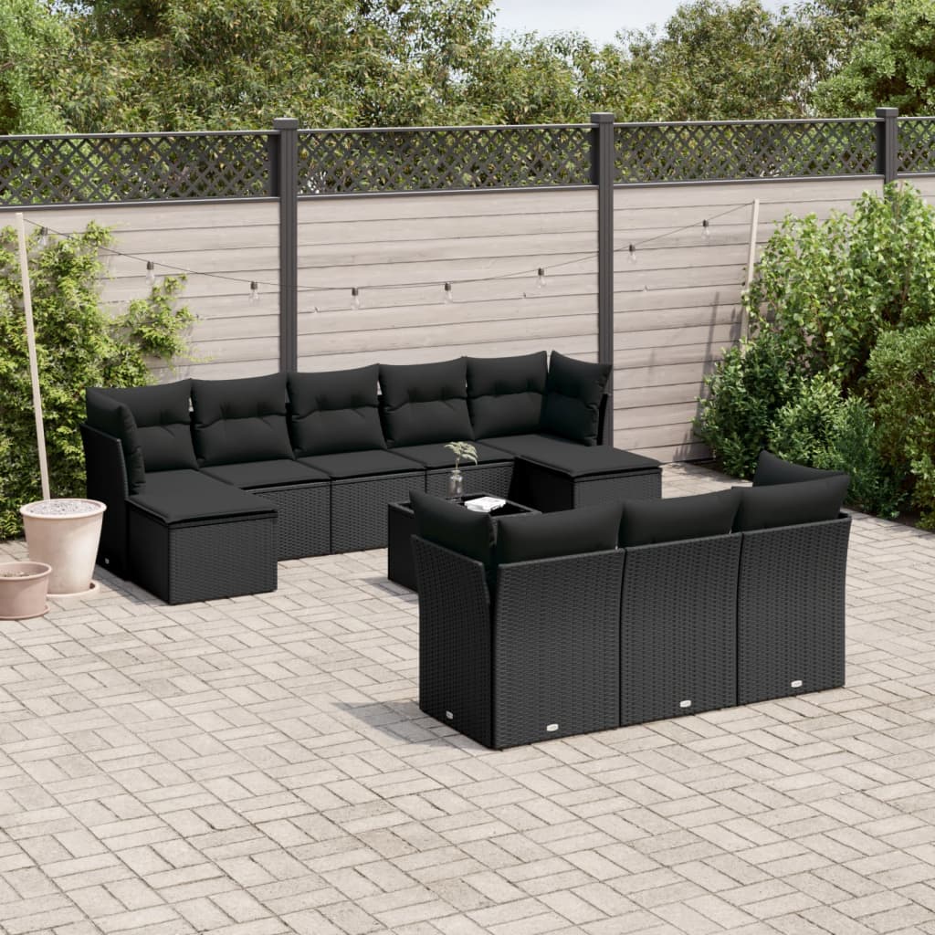 11-delige Loungeset met kussens poly rattan zwart is nu te koop bij PeponiXL, paradijselijk wonen!