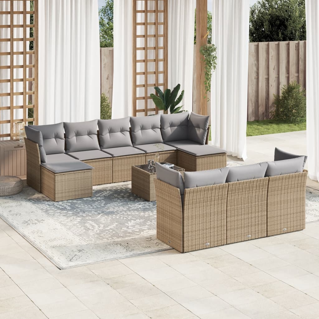 11-delige Tuinset met kussens poly rattan beige is nu te koop bij PeponiXL, paradijselijk wonen!
