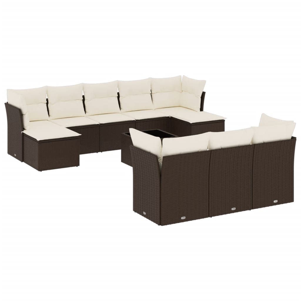 11-delige Loungeset met kussens poly rattan bruin is nu te koop bij PeponiXL, paradijselijk wonen!