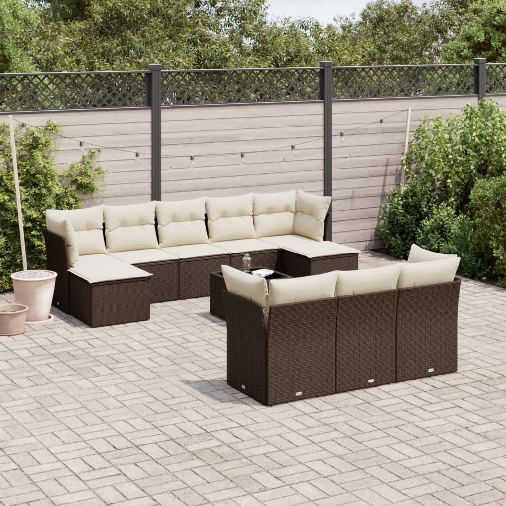 11-delige Loungeset met kussens poly rattan bruin is nu te koop bij PeponiXL, paradijselijk wonen!
