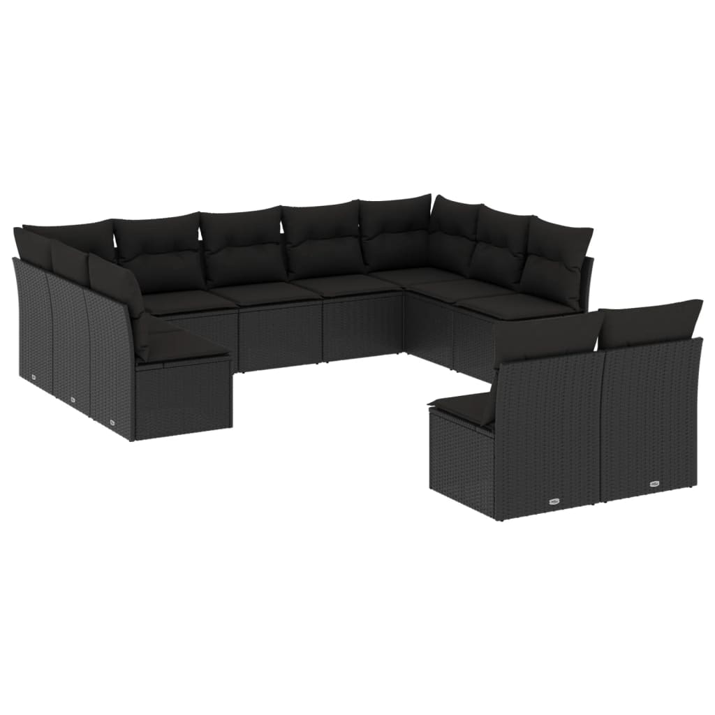 11-delige Loungeset met kussens poly rattan zwart is nu te koop bij PeponiXL, paradijselijk wonen!
