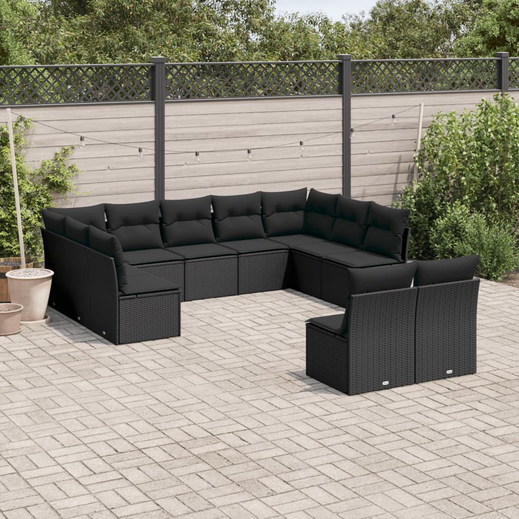 11-delige Loungeset met kussens poly rattan zwart is nu te koop bij PeponiXL, paradijselijk wonen!