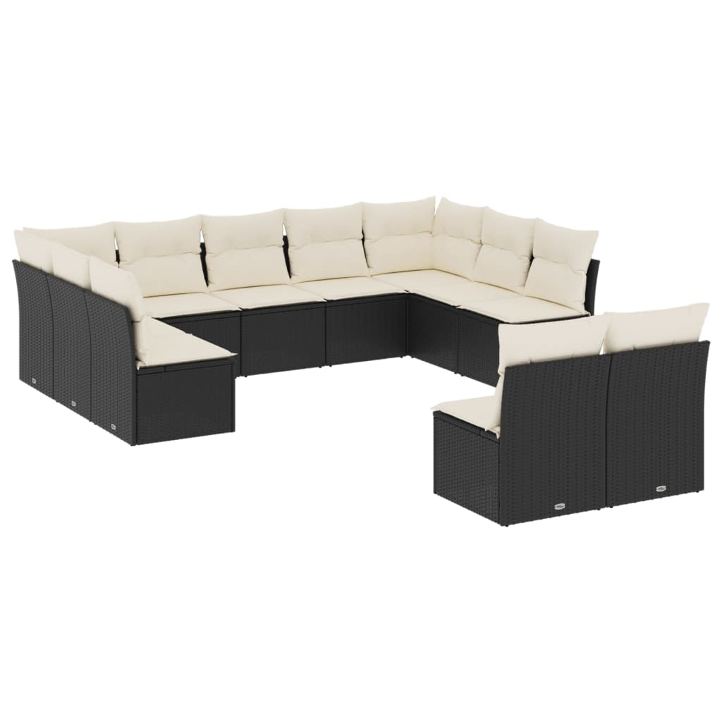 11-delige Loungeset met kussens poly rattan zwart is nu te koop bij PeponiXL, paradijselijk wonen!
