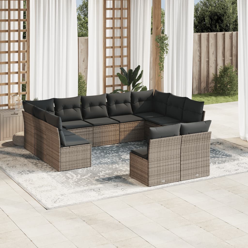 11-delige Loungeset met kussens poly rattan grijs is nu te koop bij PeponiXL, paradijselijk wonen!