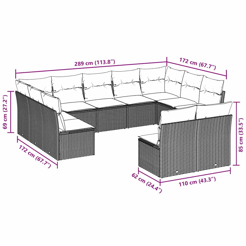 11-delige Loungeset met kussens poly rattan lichtgrijs is nu te koop bij PeponiXL, paradijselijk wonen!