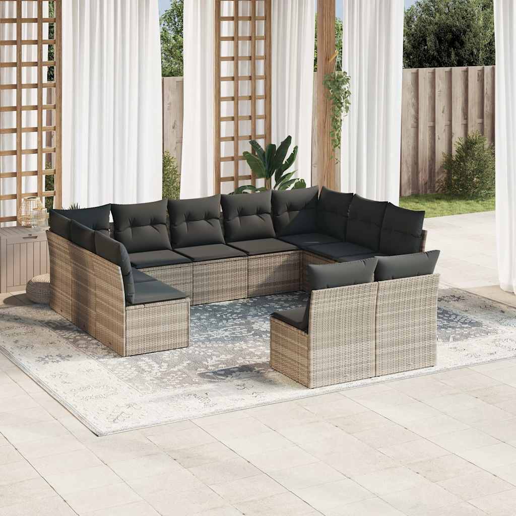 11-delige Loungeset met kussens poly rattan lichtgrijs is nu te koop bij PeponiXL, paradijselijk wonen!