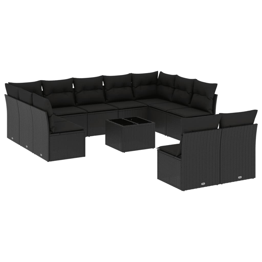 12-delige Loungeset met kussens poly rattan zwart is nu te koop bij PeponiXL, paradijselijk wonen!