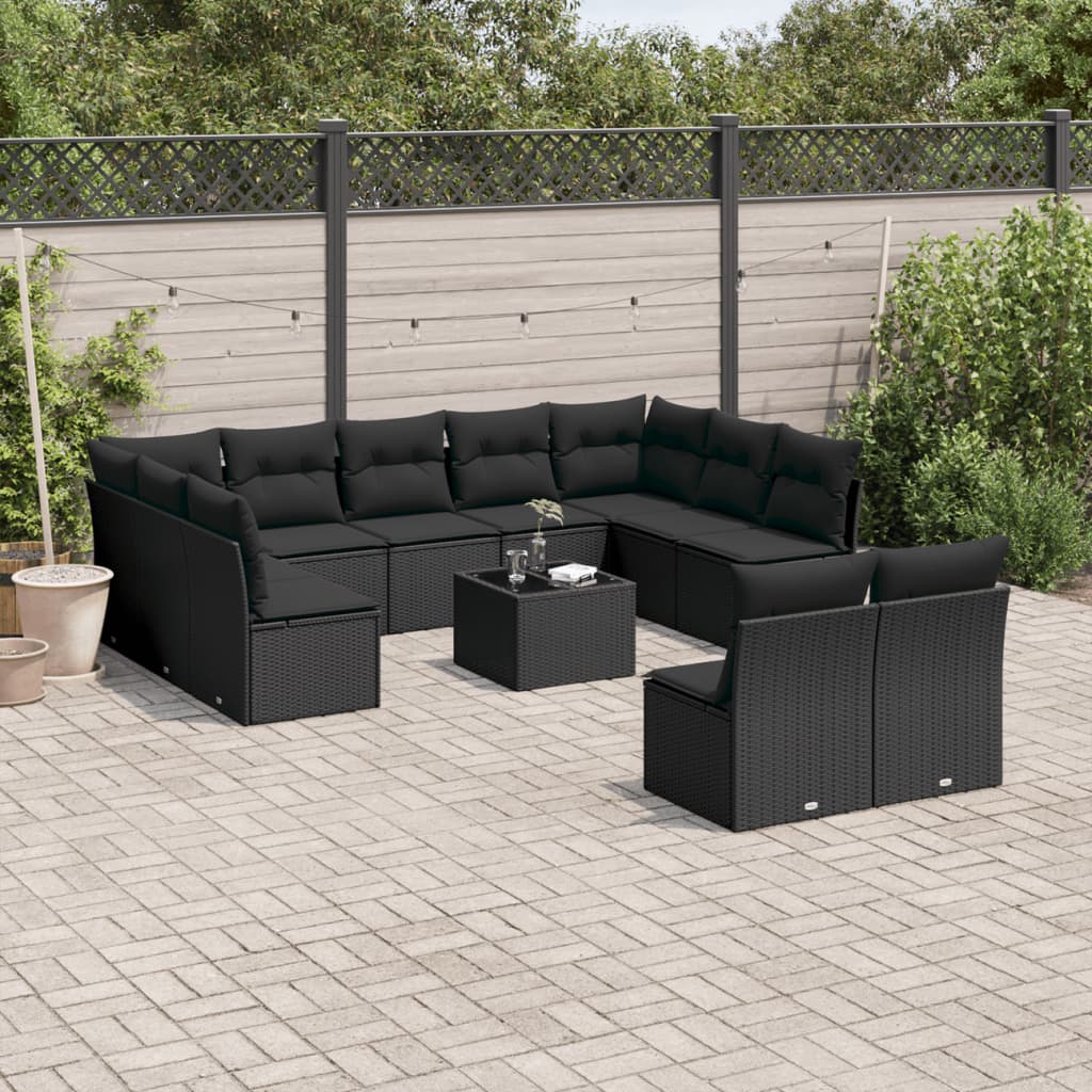 12-delige Loungeset met kussens poly rattan zwart is nu te koop bij PeponiXL, paradijselijk wonen!